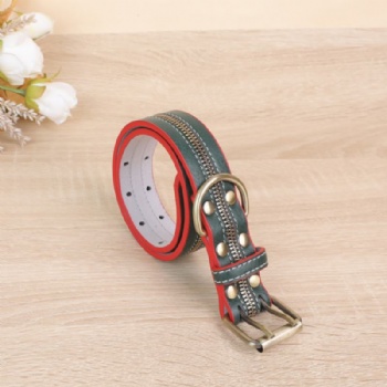 HN24-YDPC502-2 PU leather dog collar in olive with zipper design (2)