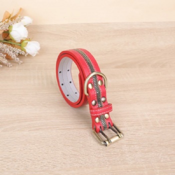 HN24-YDPC502-3 PU leather dog collar in red with zipper design (2)