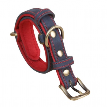 HN24-YDPC507-1 PU leather dog collar in navy with red neoprene lining (2)