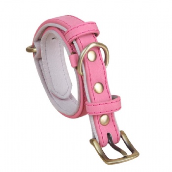 HN24-YDPC507-3 PU leather dog collar pink with white neoprene lining (2)