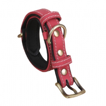 HN24-YDPC507-5 PU leather dog collar in red with black neoprene lining (2)