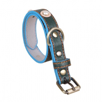 HN24-YDPC508-5 PU leather dog collar in green with pearl deco (2)