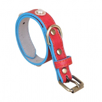 HN24-YDPC508-6 PU leather dog collar in red with pearl deco (2)