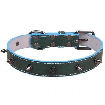 HN24-YDPC510-4 PU leather dog collar in green with spiked studs