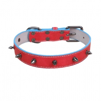 HN24-YDPC510-6 PU leather dog collar in red with spiked studs