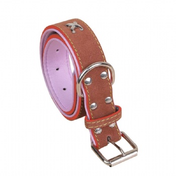 HN24-YDPC304-6  neoprene lined suede leather dog collar with X-shaped stud deco