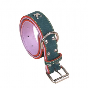 HN24-YDPC304-7  neoprene lined suede leather dog collar with X-shaped stud deco